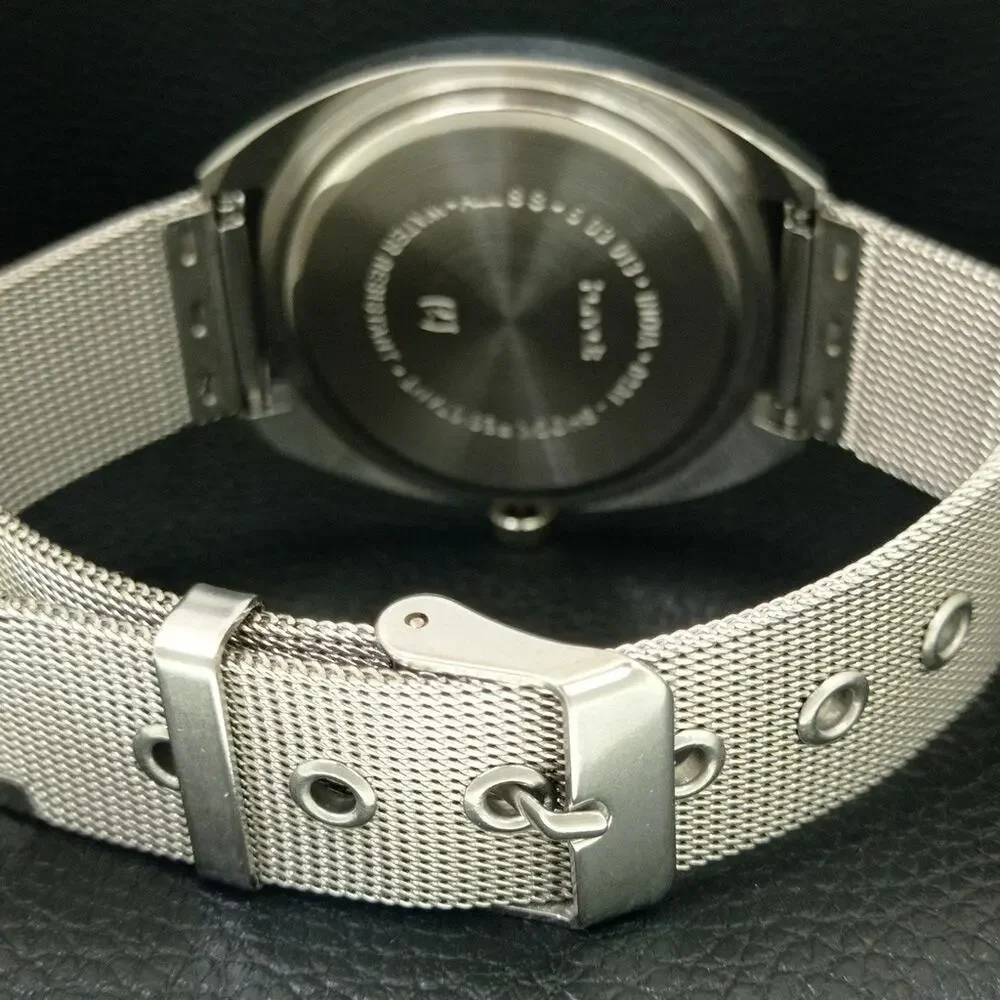 Vintage 1970 HMT Manual Wound Mens Silver Watch & Green accents